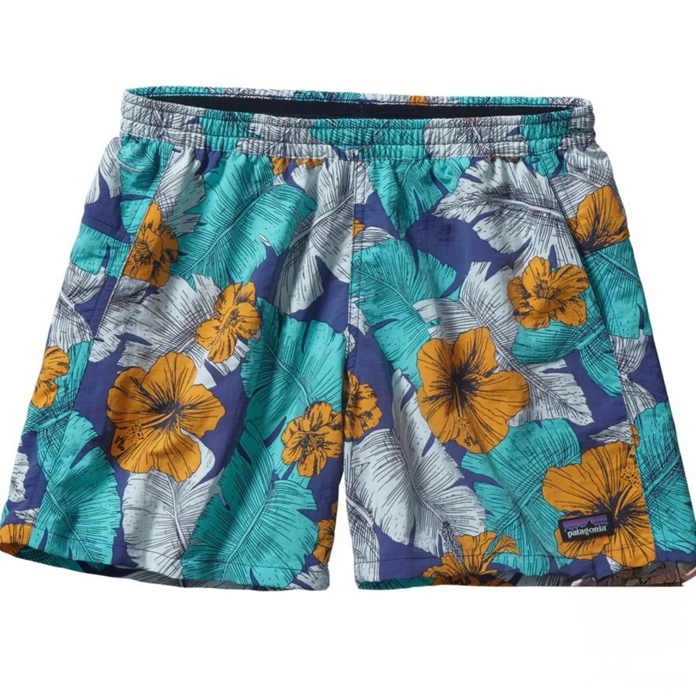 Patagonia | W’s Baggies Shorts, 5” | Sz. M | Blue/Gold Floral